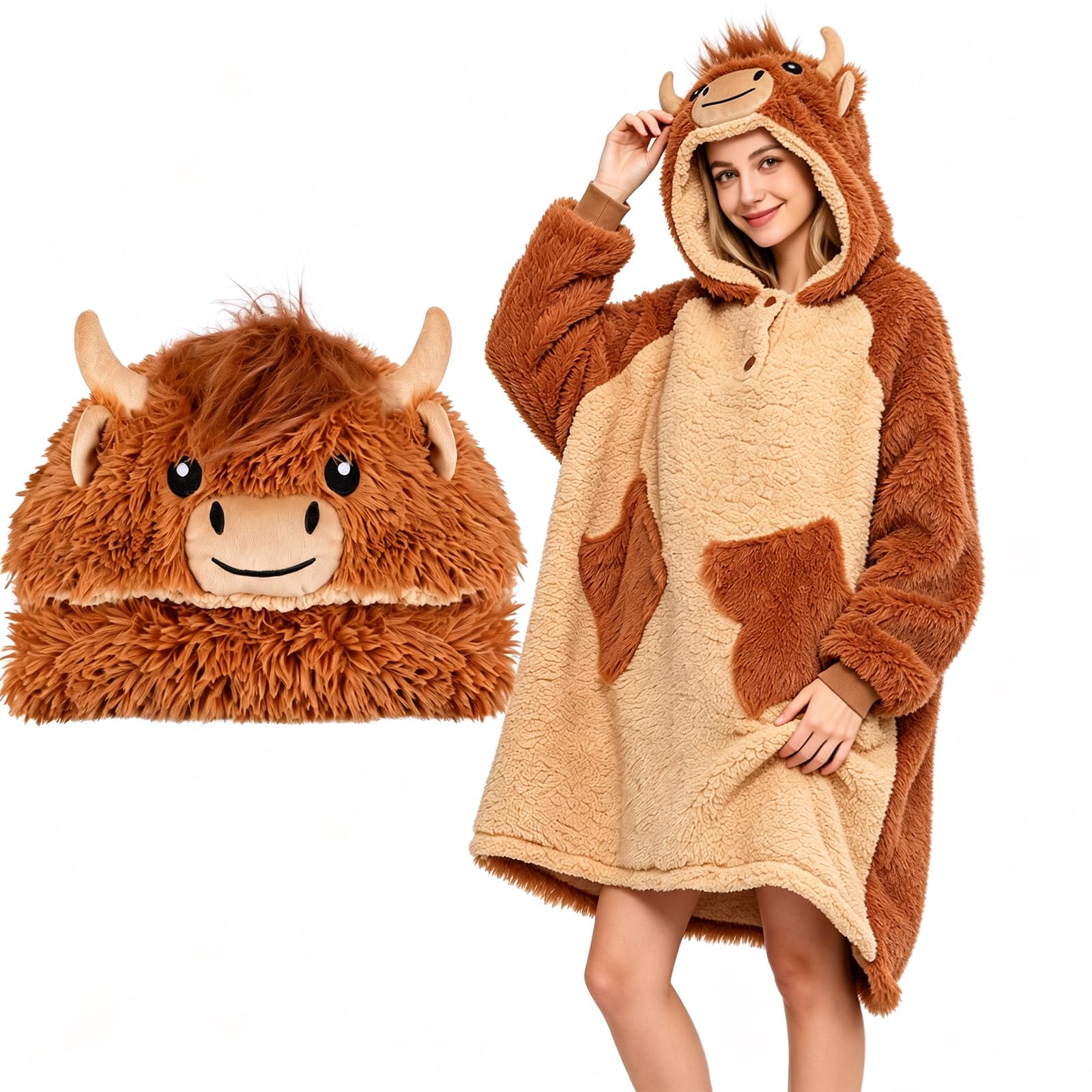 CozziPals capuche tête de Highland Cow, look ludique et chaud
