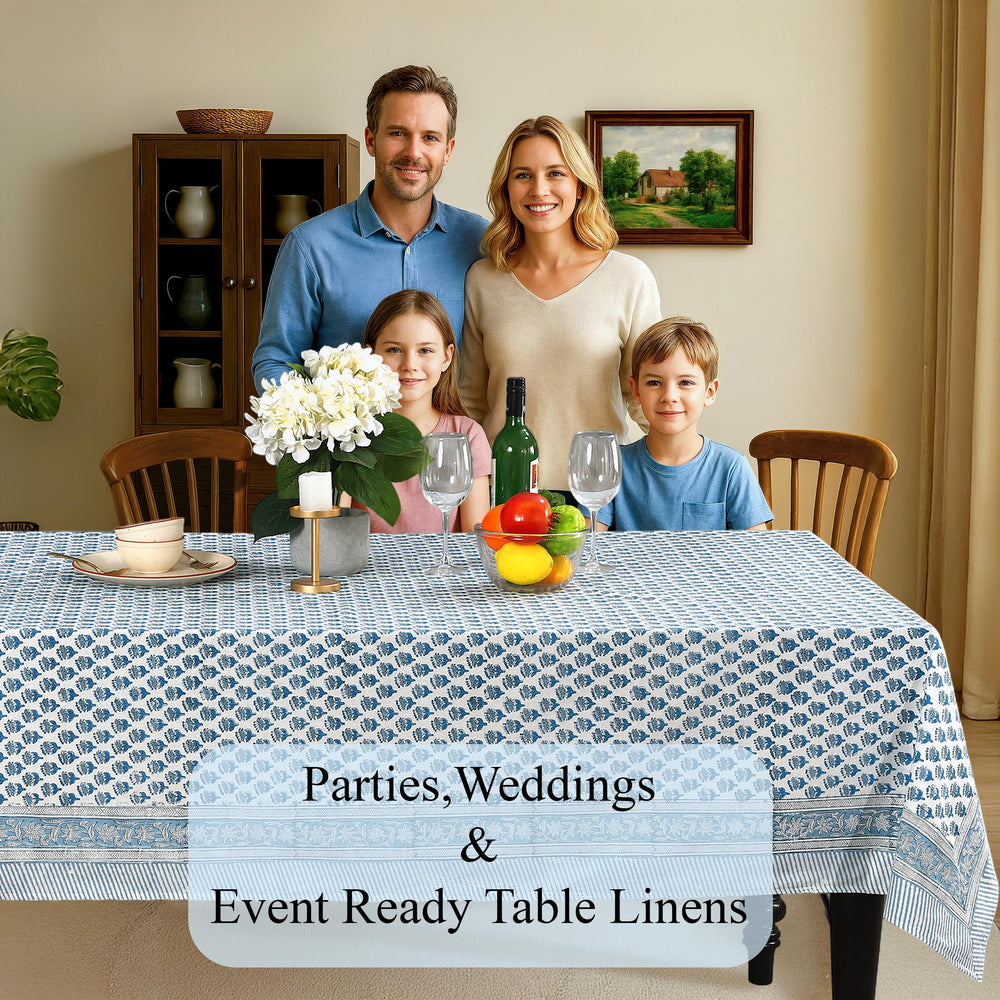CPC COTTON PRINT CLUB nappe posée sur table dressée, ambiance fête conviviale