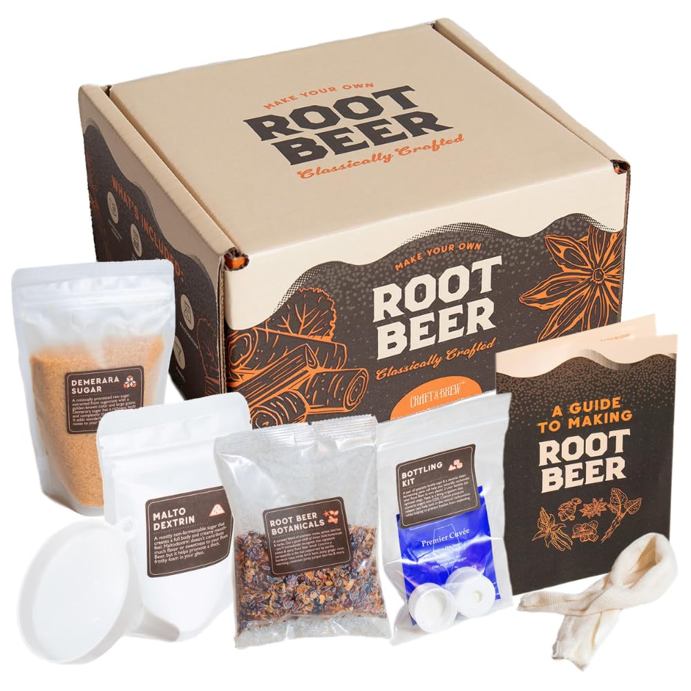 Craft A Brew boîte kit complet montrant matériel et ingrédients pour root beer