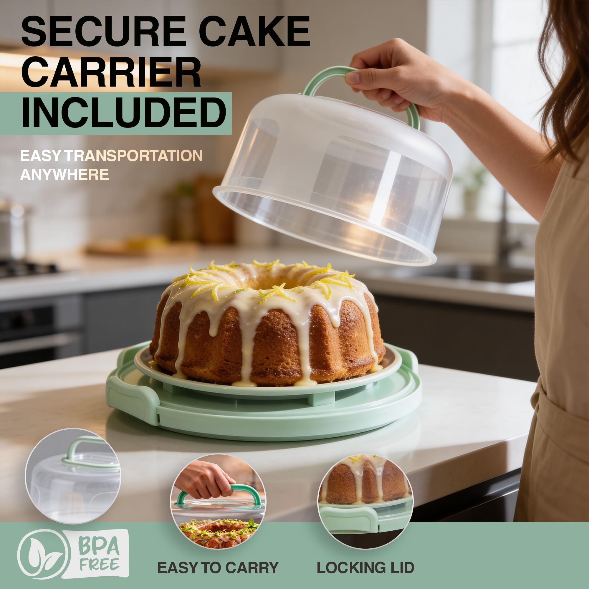 CREACAKE transporteur sur table en vert menthe pour réception élégante