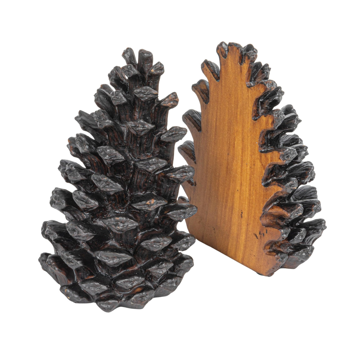 Creative Co-Op serre-livres face montrant silhouette pomme de pin et stabilite