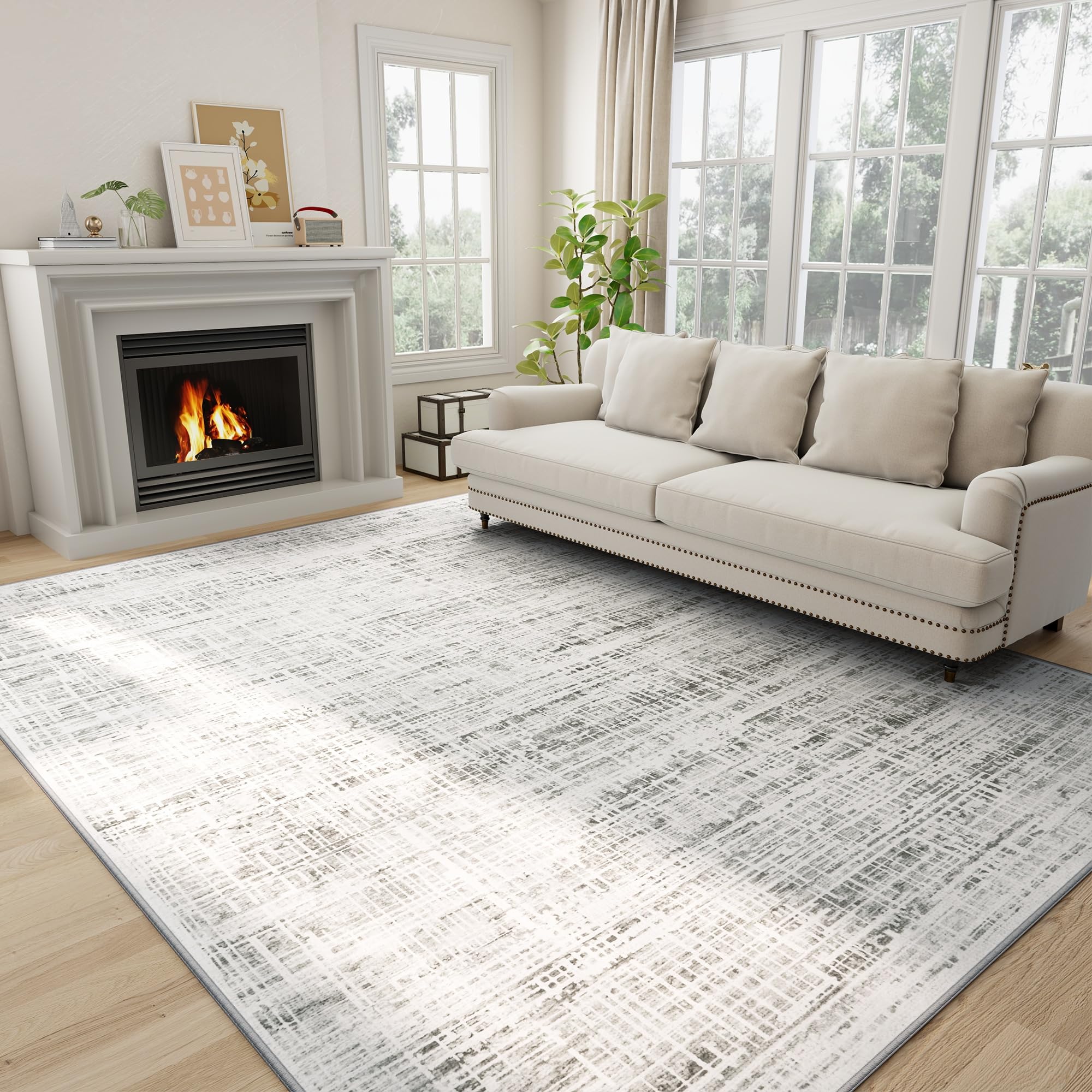 Crority vue avant du tapis 8x10 blanc gris apportant confort décoratif