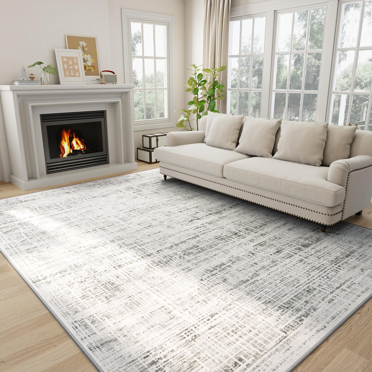 Crority vue avant du tapis 8x10 blanc gris apportant confort décoratif