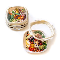 Crudités plateau carré face montrant design crème et gain d'espace