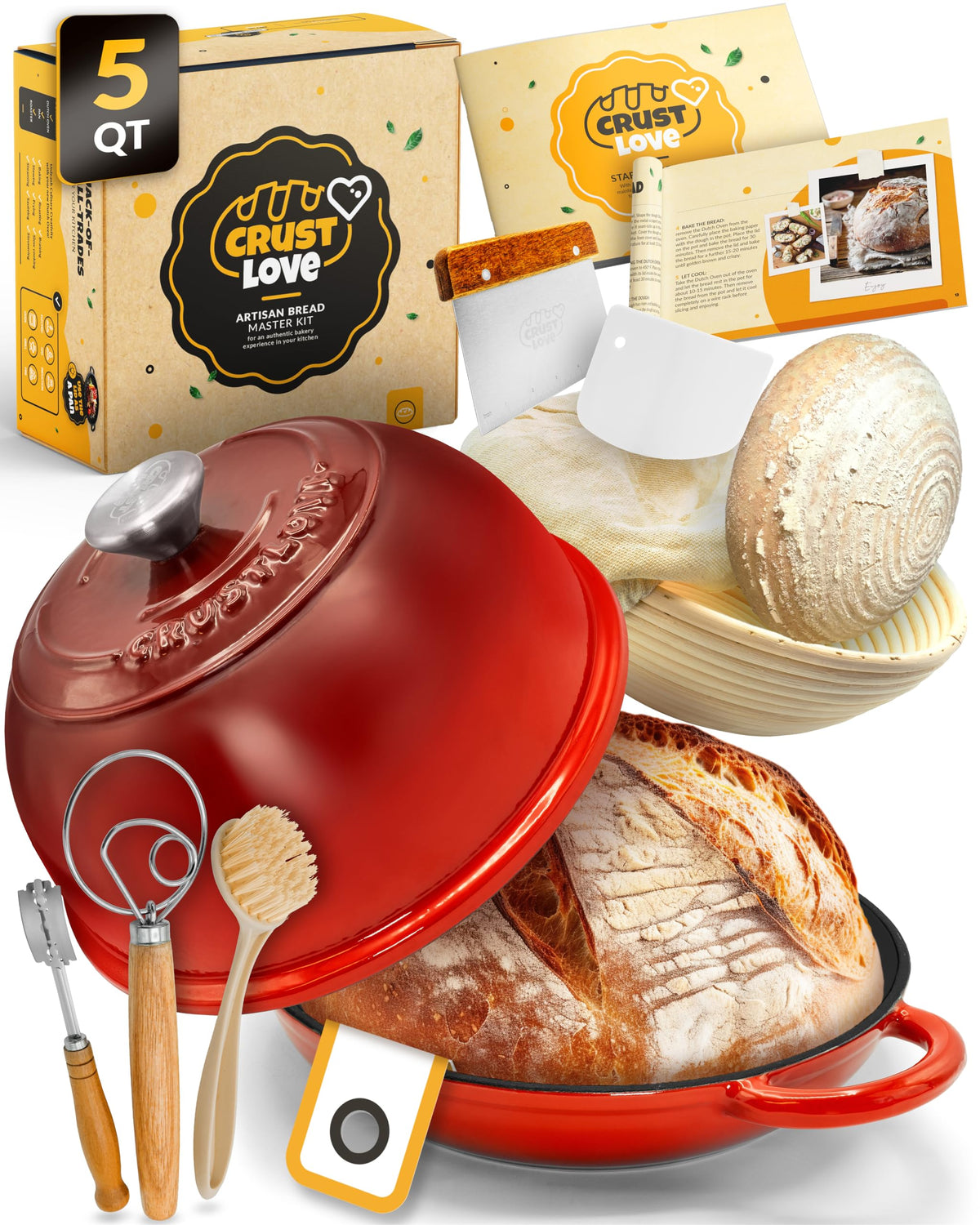 CRUSTLOVE cocotte face montrant finition émaillée et cuisson uniforme