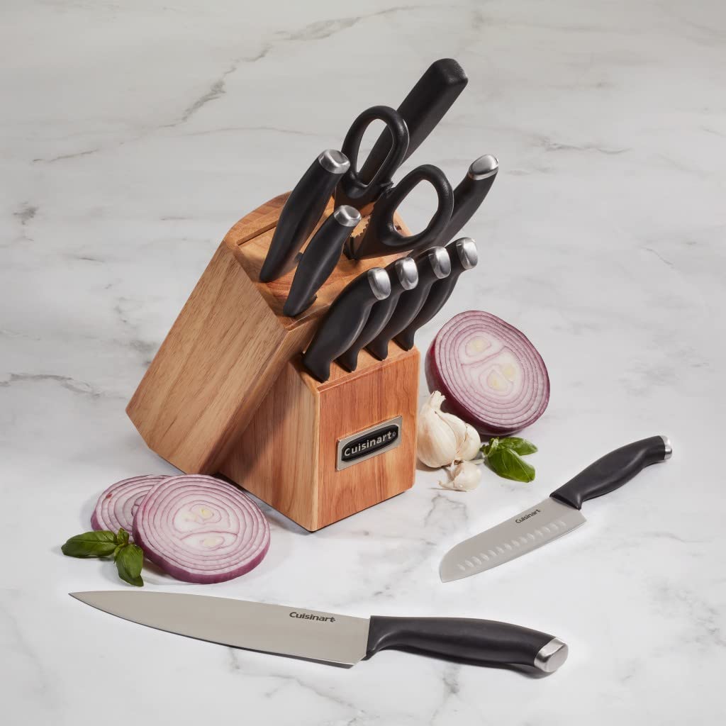 Cuisinart bloc en bois avec couteaux illustrant rangement compact et protection