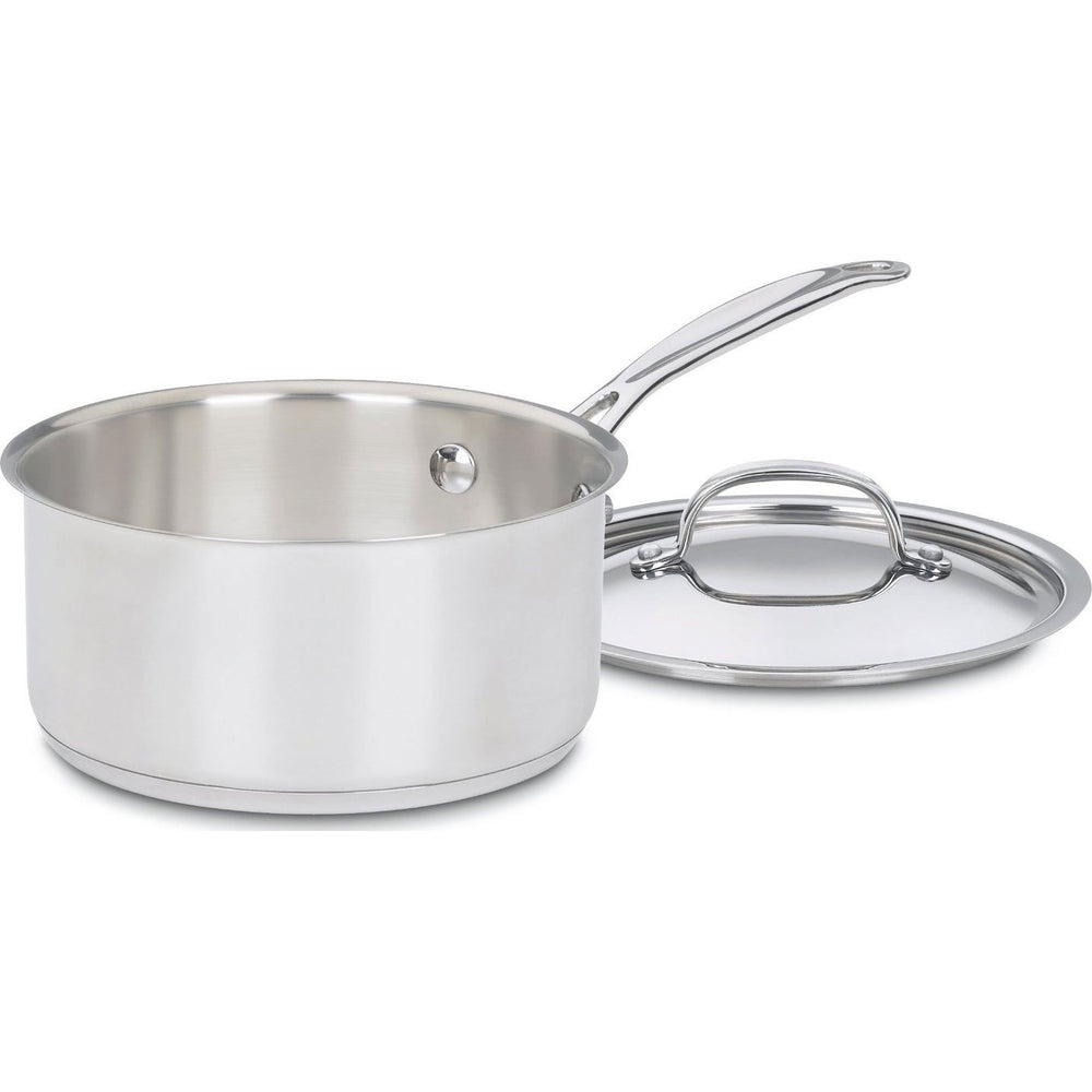 Cuisinart casserole 2‑quart vue de face montrant la finition miroir et le couvercle, pour une cuisson professionnelle
