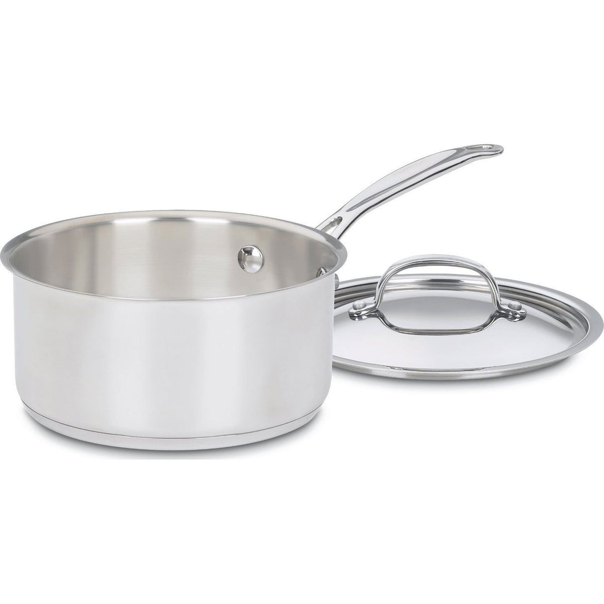 Cuisinart casserole 2‑quart vue de face montrant la finition miroir et le couvercle, pour une cuisson professionnelle