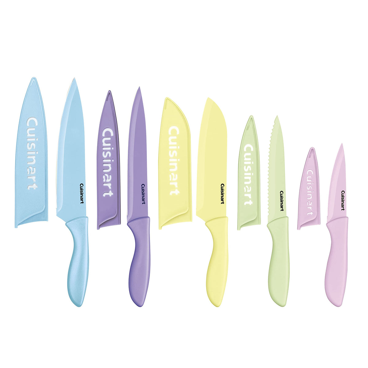 Cuisinart ensemble de couteaux 10 pièces pastel présenté face avant pour organisation efficace
