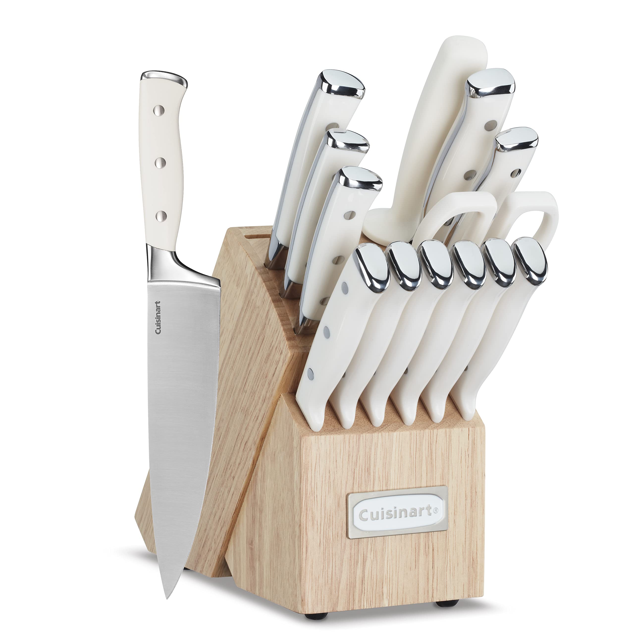 Cuisinart ensemble face avant montrant tous les couteaux et le bloc, qualité professionnelle