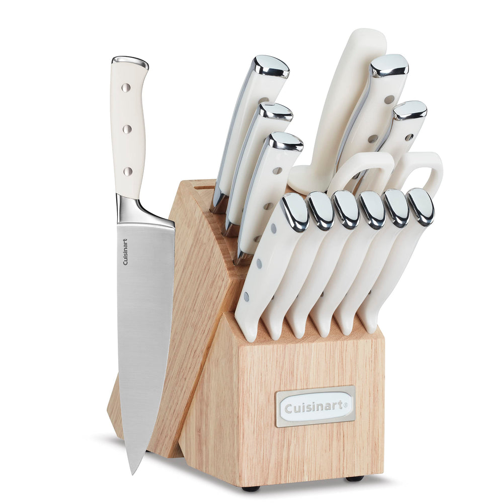 Cuisinart ensemble face avant montrant tous les couteaux et le bloc, qualité professionnelle