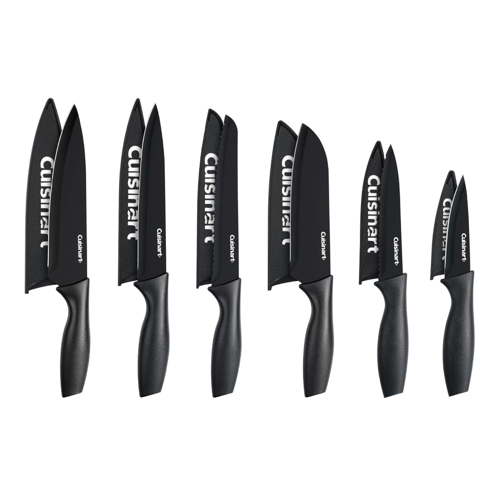 Cuisinart ensemble 12 pièces vue avant montrant les couteaux et protège-lames, sécurité et organisation