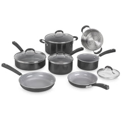 Cuisinart ensemble face avant noir présentant toutes les pièces, gain de place