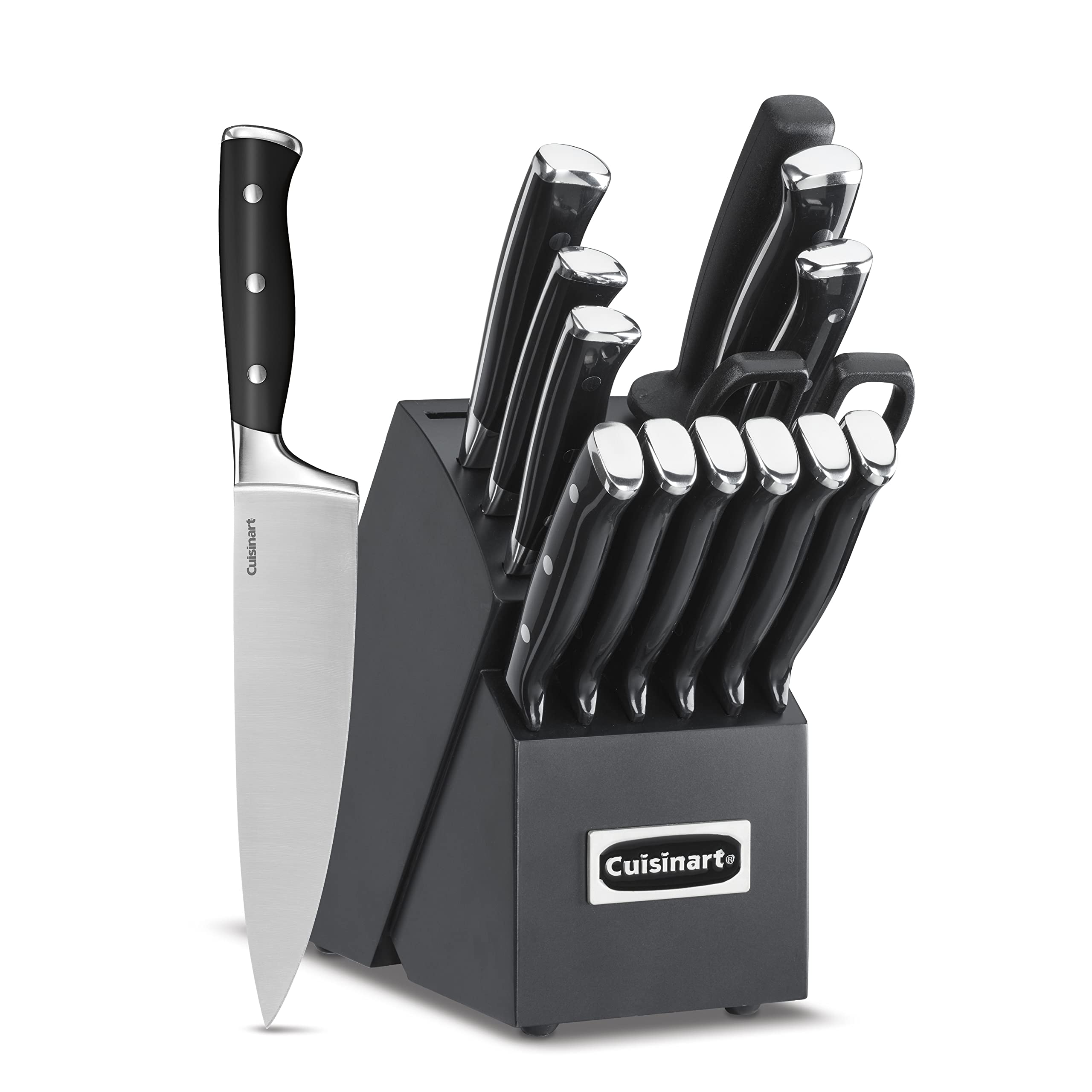 Cuisinart ensemble face montrant le bloc en bois et l'organisation sécurisée
