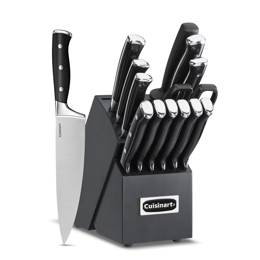 Cuisinart ensemble face montrant le bloc en bois et l'organisation sécurisée