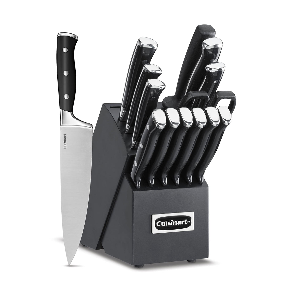 Cuisinart ensemble face montrant le bloc en bois et l'organisation sécurisée