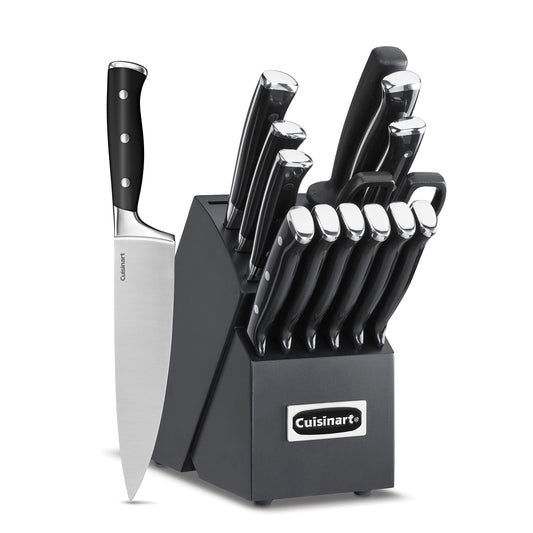 Cuisinart ensemble face montrant le bloc en bois et l'organisation sécurisée