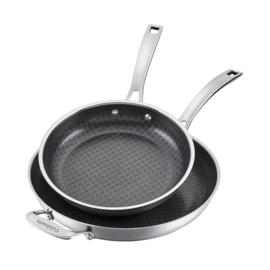 Cuisinart poêle 10" et 12" face avant montrant excellente saisie