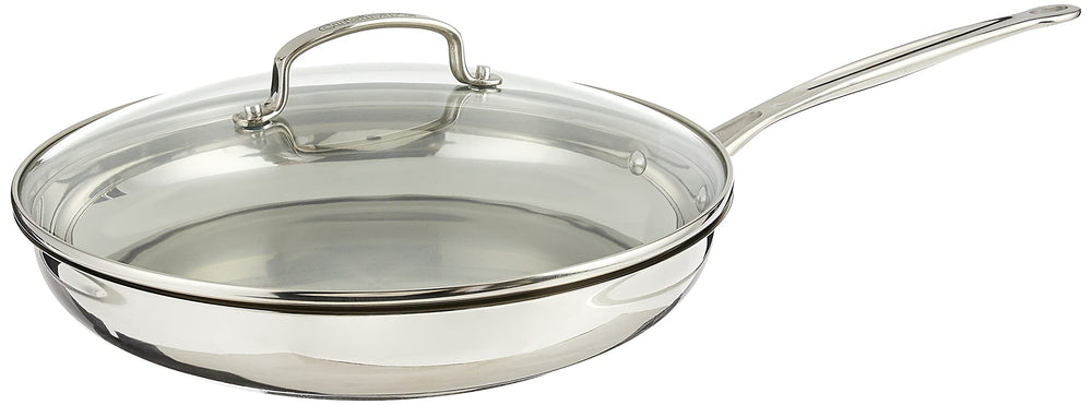 Cuisinart poêle 12" vue frontale, design professionnel et finition miroir
