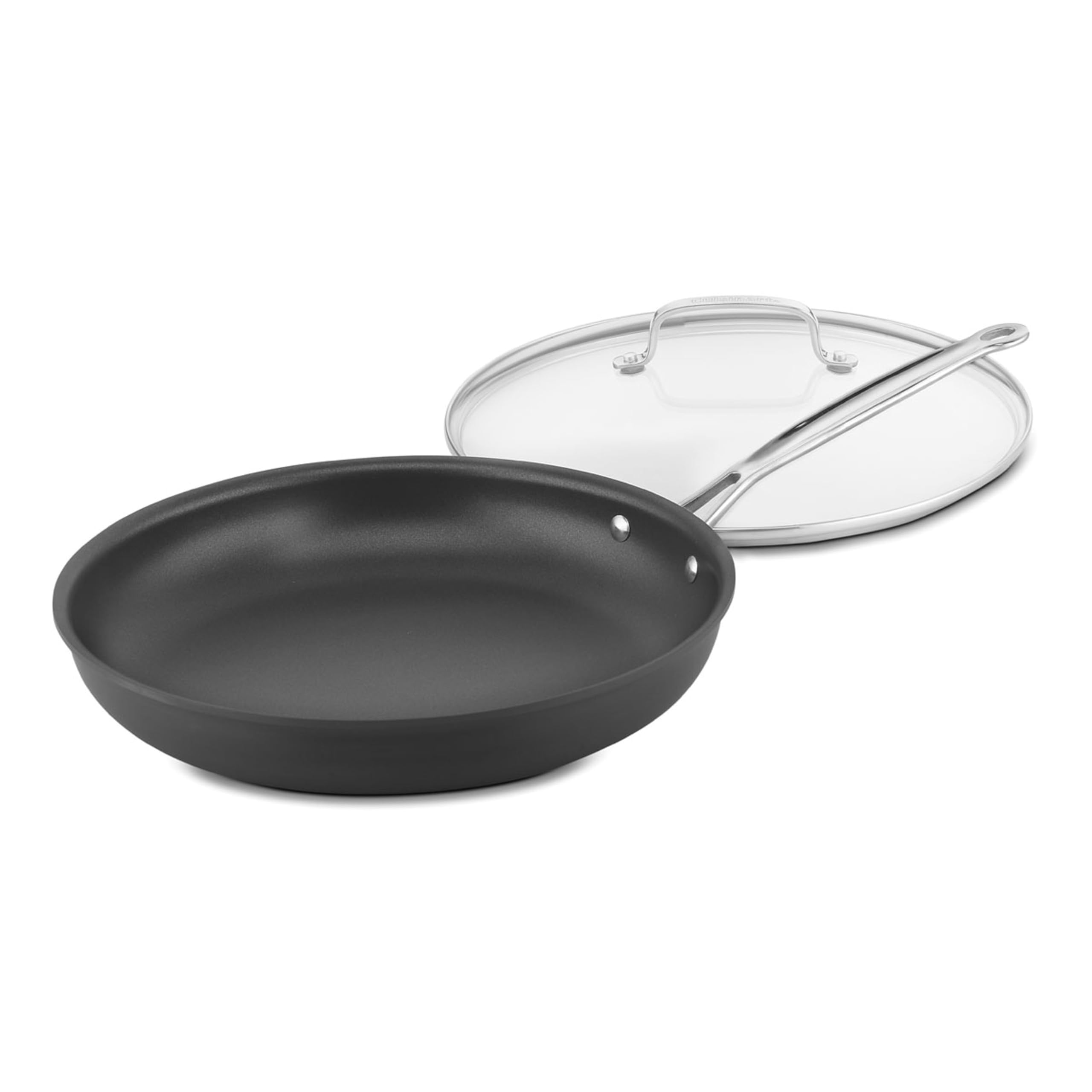 Cuisinart poêle 12" face avant montrant le couvercle en verre et l'ergonomie pratique