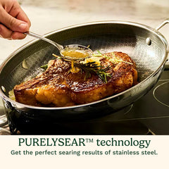 Cuisinart PurelySear gros plan surface hybride inox et céramique pour meilleure saisie