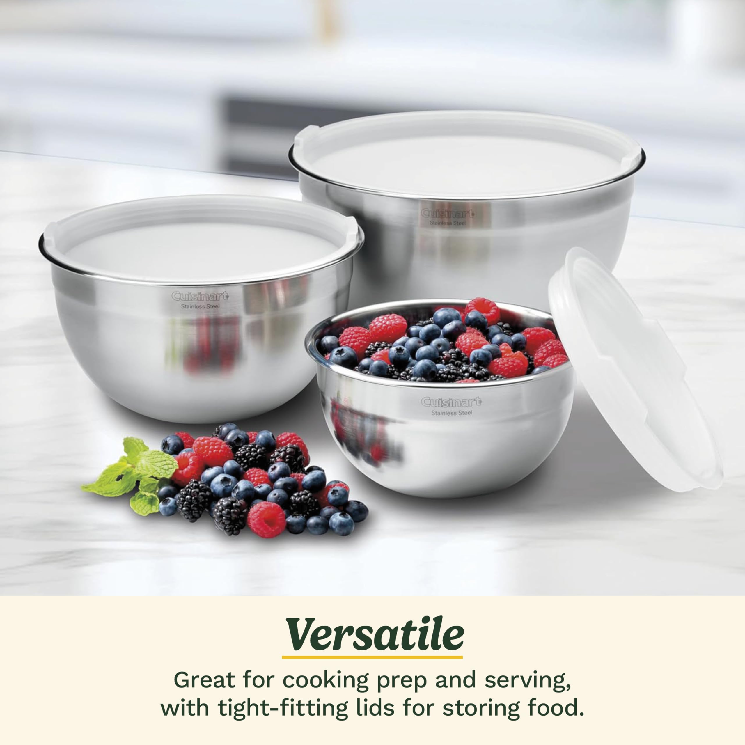 Cuisinart vue aérienne des trois bols emboîtés pour rangement gain de place