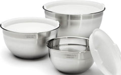 Cuisinart face du lot de saladiers inox montrant emballage et finition durable