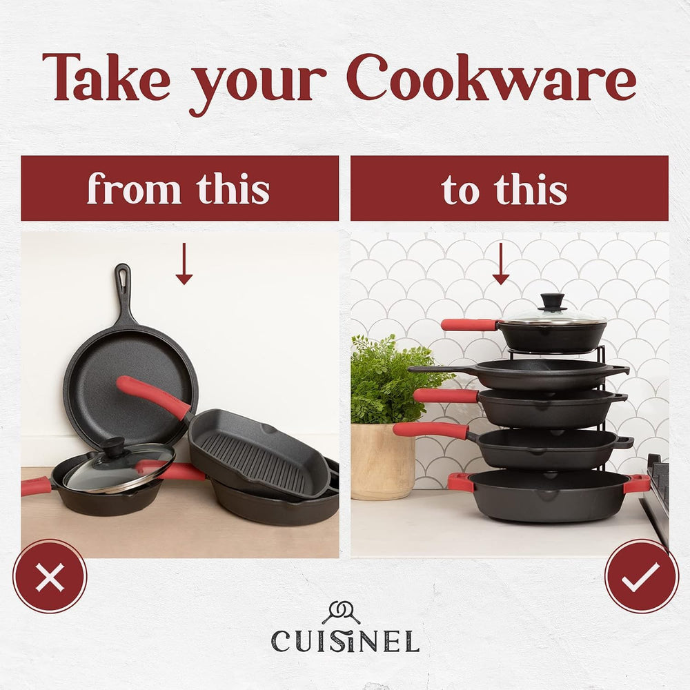 Cuisinel support en usage avec poêle en fonte, gain d'espace