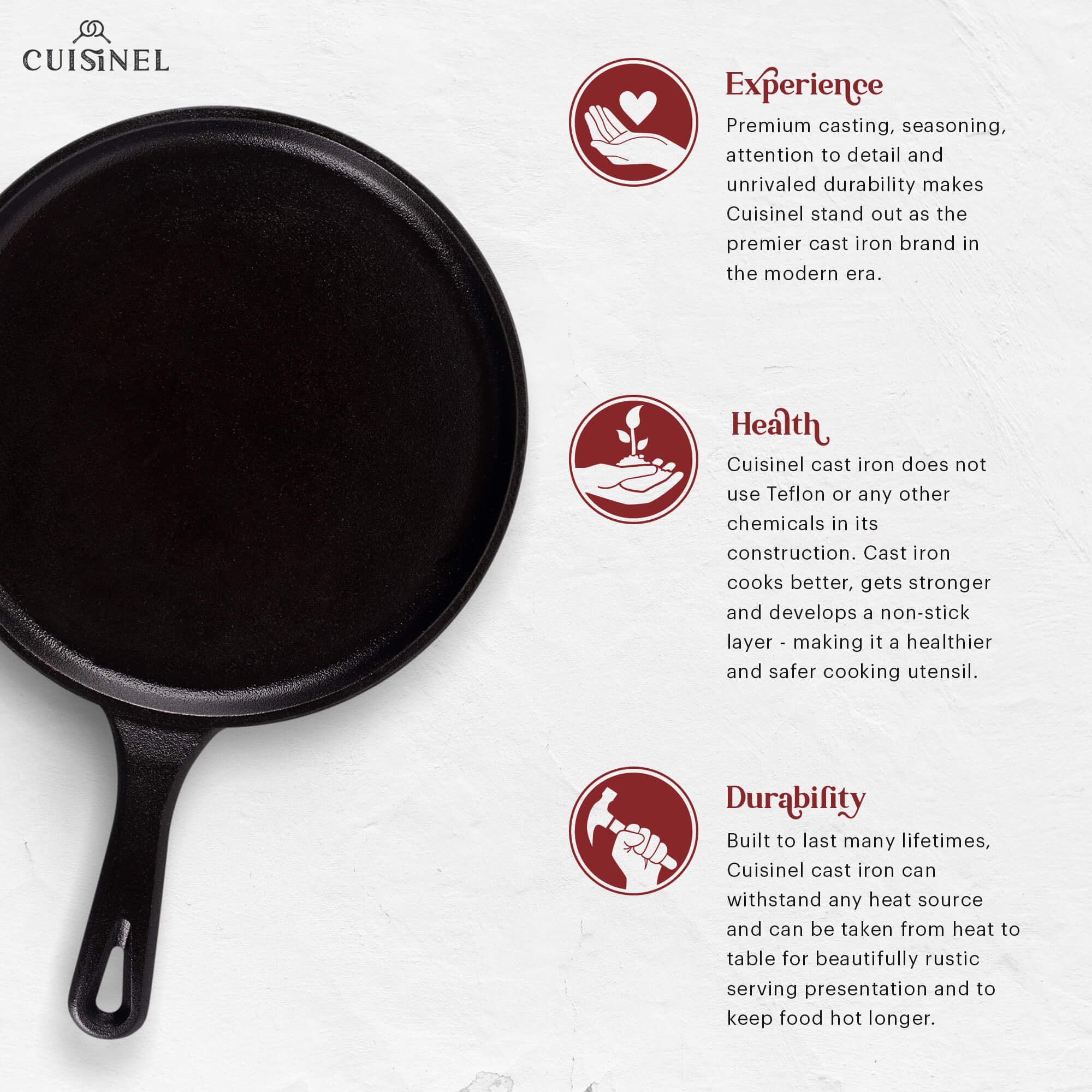 Cuisinel gros plan de la texture en fonte montrant finition antiadhésive bénéfique