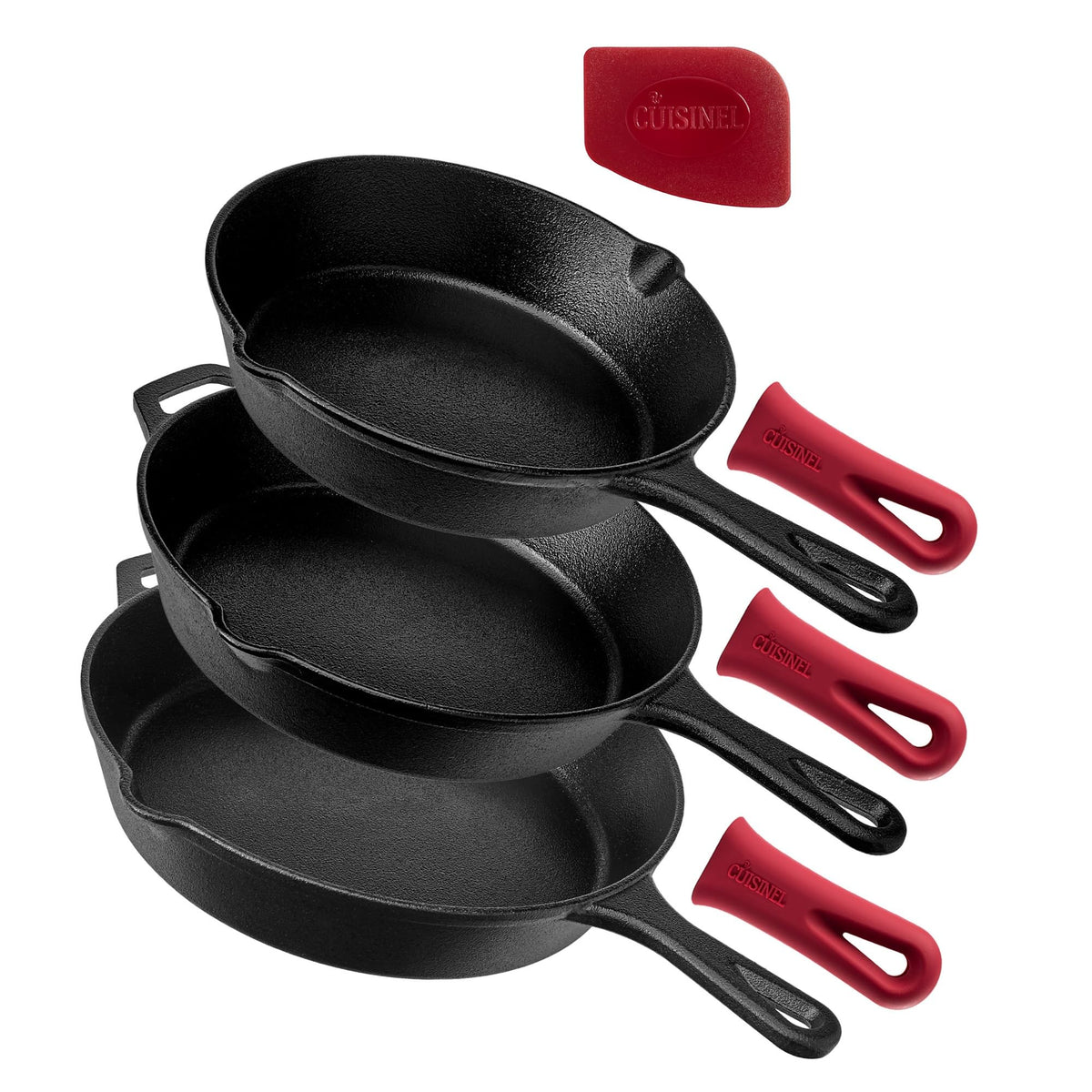 Cuisinel ensemble devant montrant les trois tailles et la qualité, idéal pour saisir