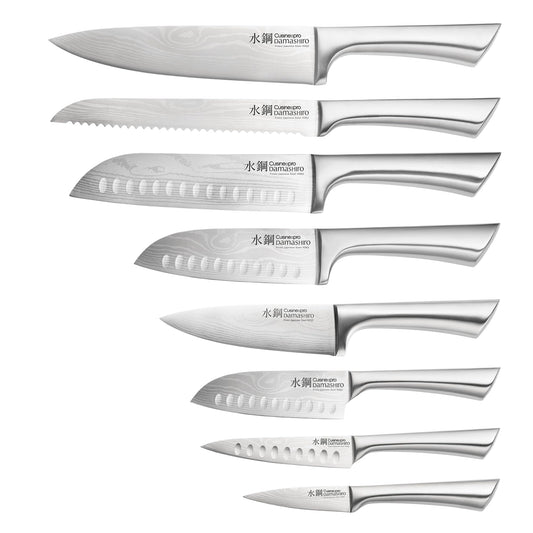 CUISINE::PRO lame Damashiro gros plan acier 420J2 netteté et contrôle améliorés