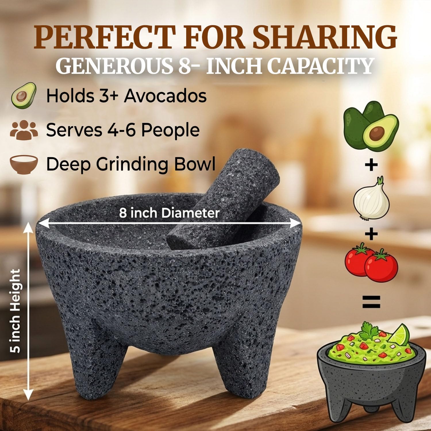 Cuitáxi molcajete comparaison d’échelle montrant dimensions et poids robustes