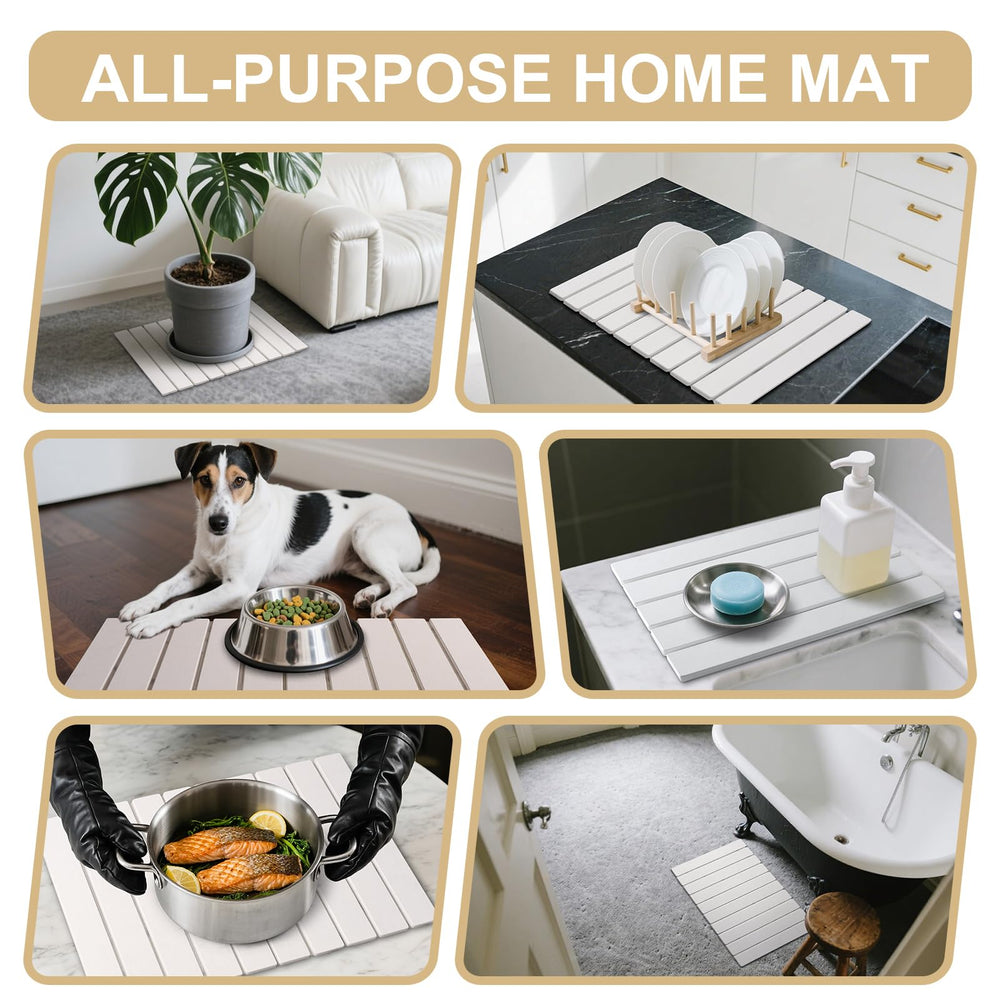 cuomaop tapis en usage avec assiettes et verres séchant rapidement