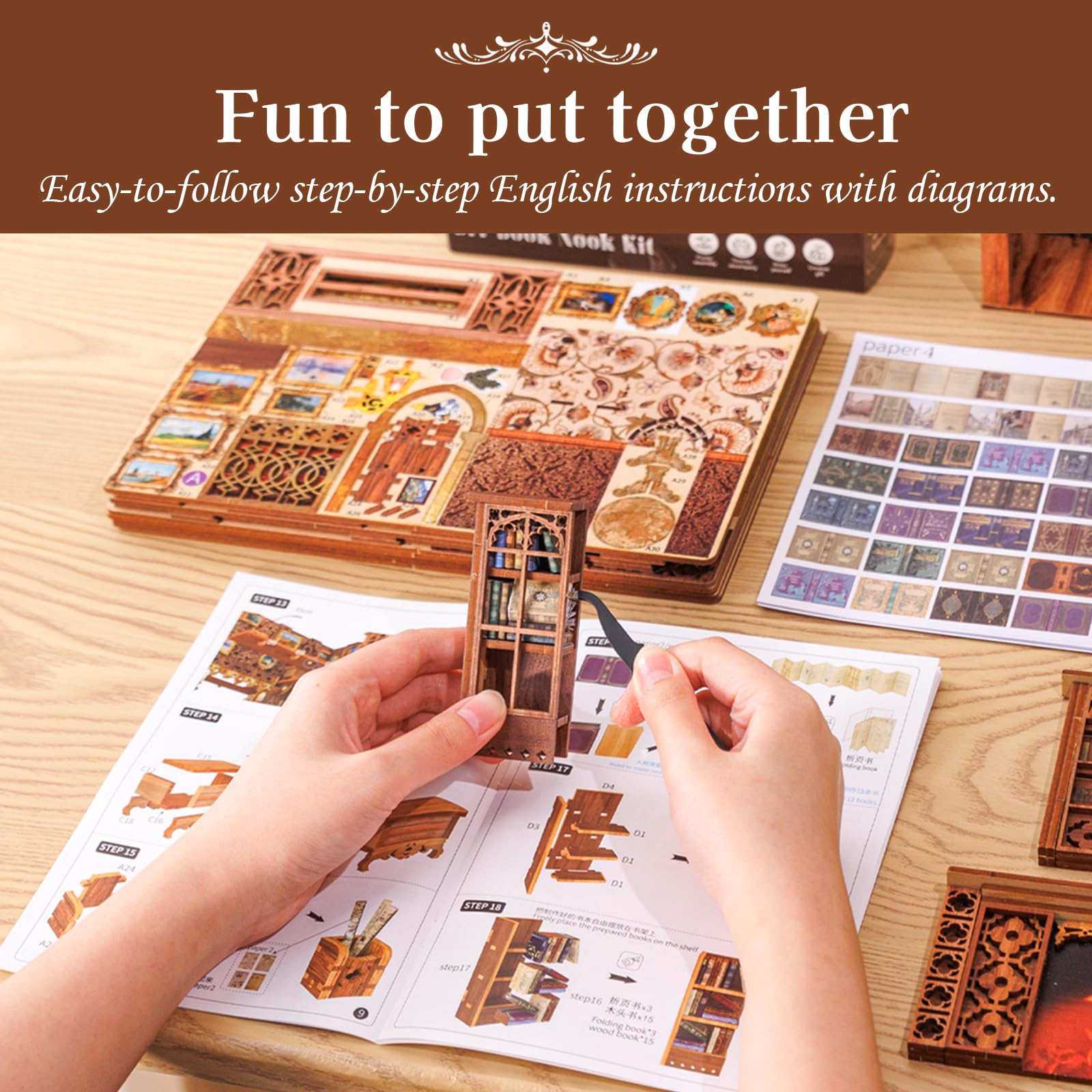 Cutefun book nook ensemble accessoires présentant meubles et miniatures