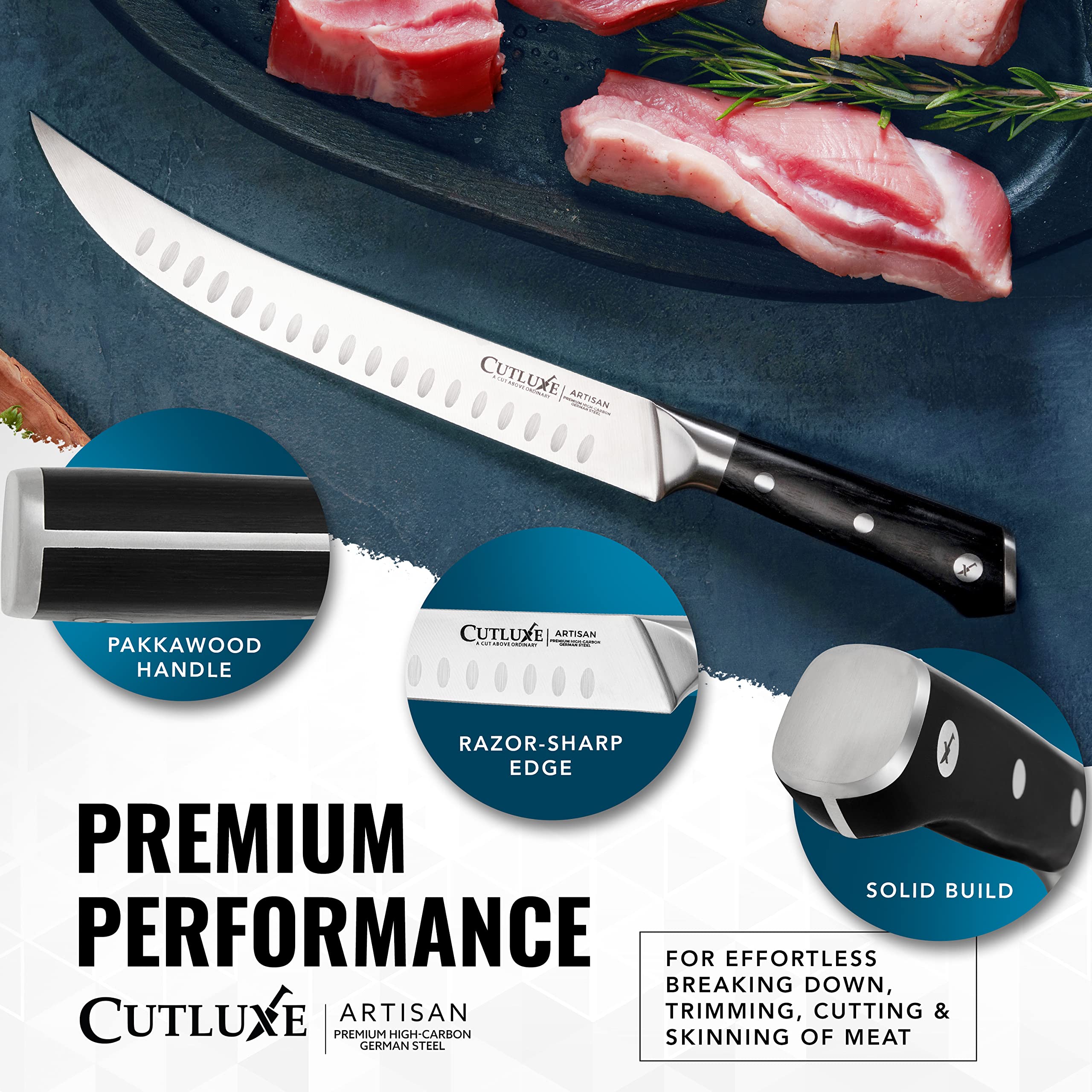 Cutluxe couteau posé dans cuisine montrant usage professionnel