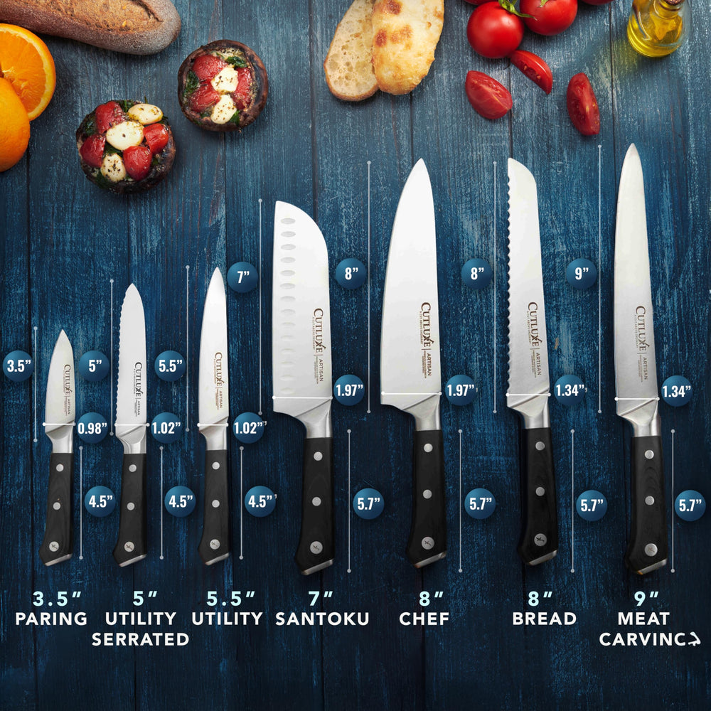 Cutluxe lame de couteau de chef gros plan, coupe précise et tranchant durable