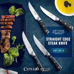 Cutluxe couteau en main découpant steak avec contrôle précis