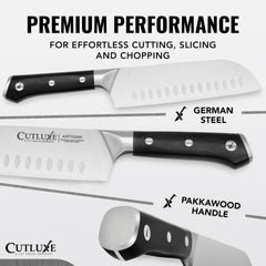 Cutluxe poignée ergonomique en gros plan, confort et prise en main sécurisée