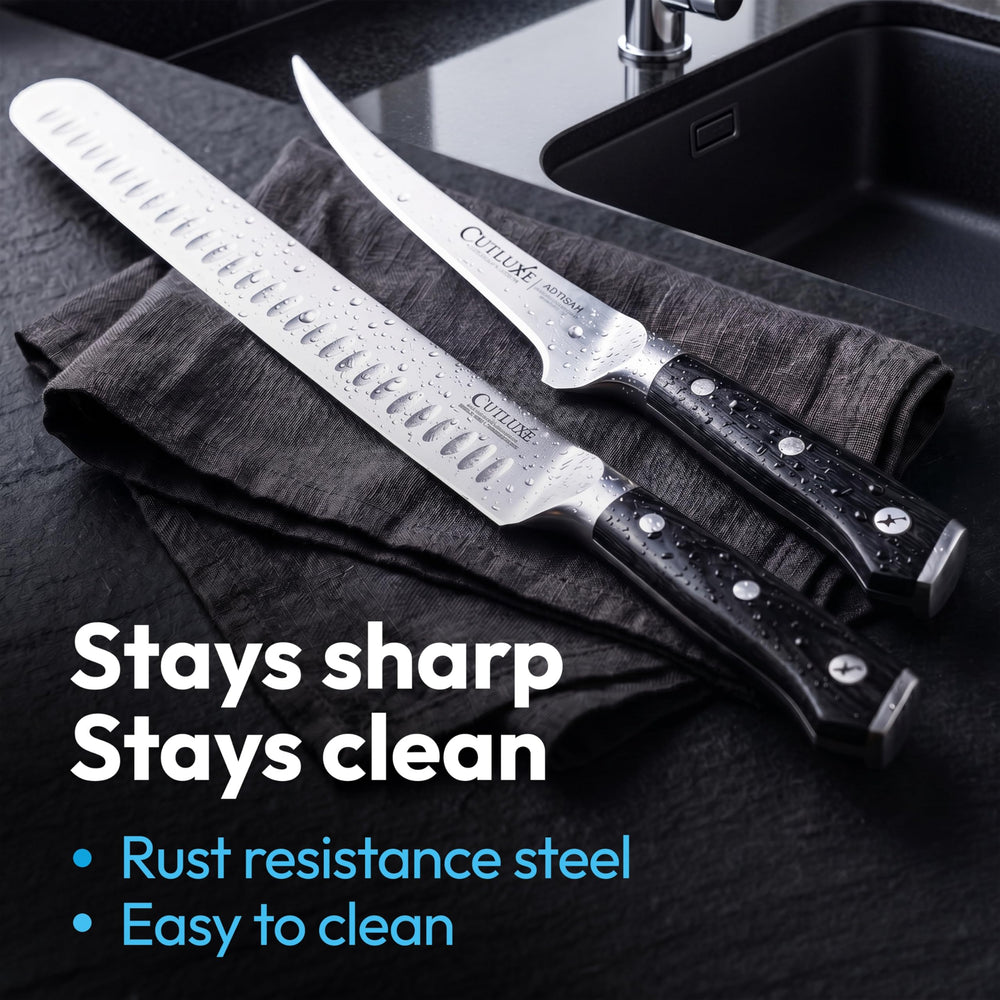 Cutluxe en usage tranchage brisket lors d’un barbecue pour coupes nettes