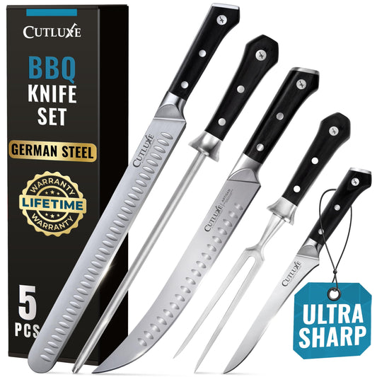 Cutluxe ensemble face avant montrant toutes les pièces et organisation pratique