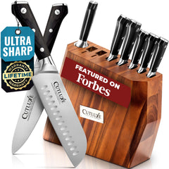 Cutluxe face avant du coffret dans bloc acacia, rangement organisé