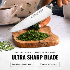 Cutluxe vue latérale full tang illustrant solidité et stabilité