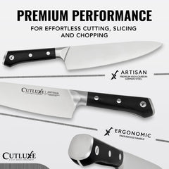 Cutluxe gros plan poignée ergonomique offrant prise sûre