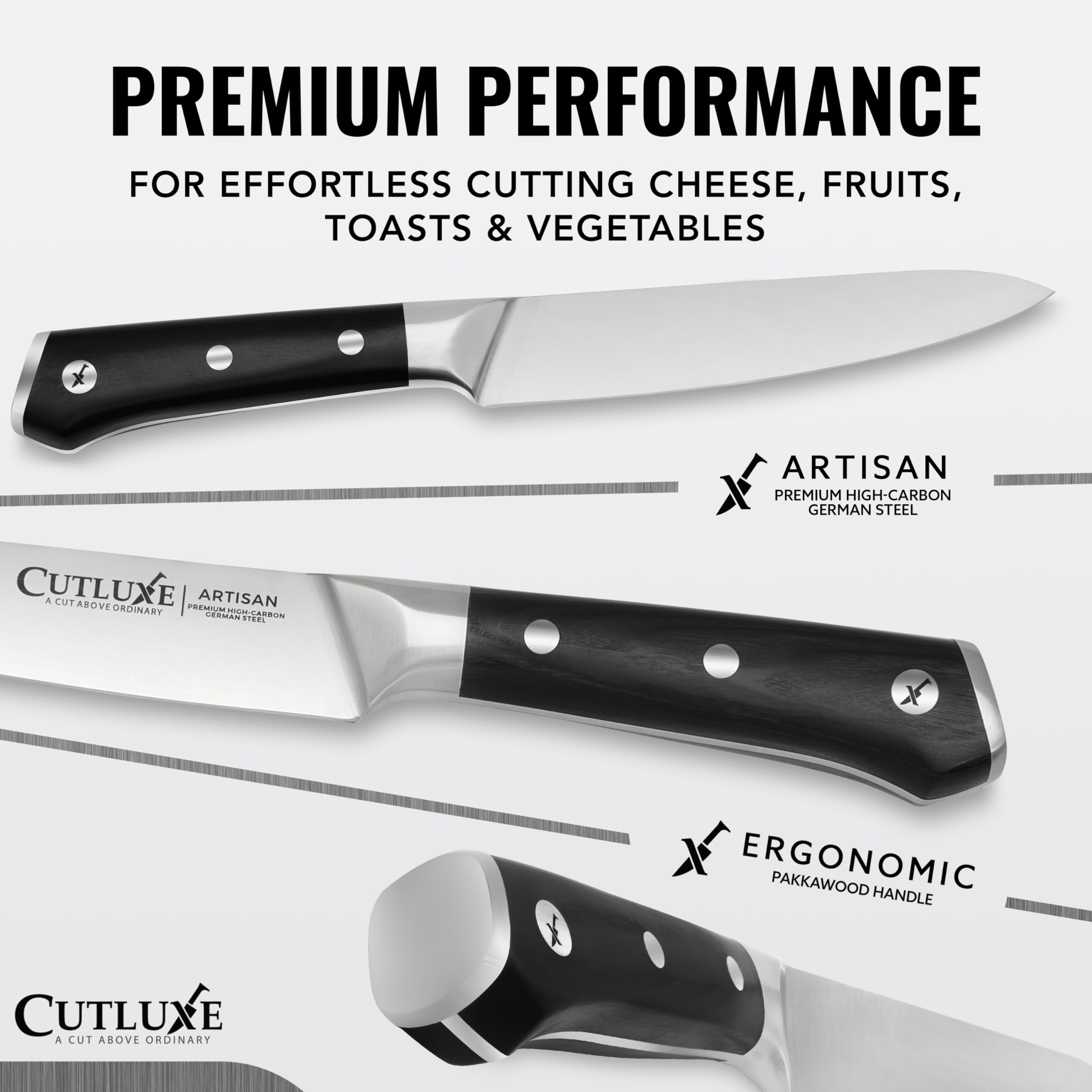 Cutluxe lame gros plan montrant acier allemand et netteté
