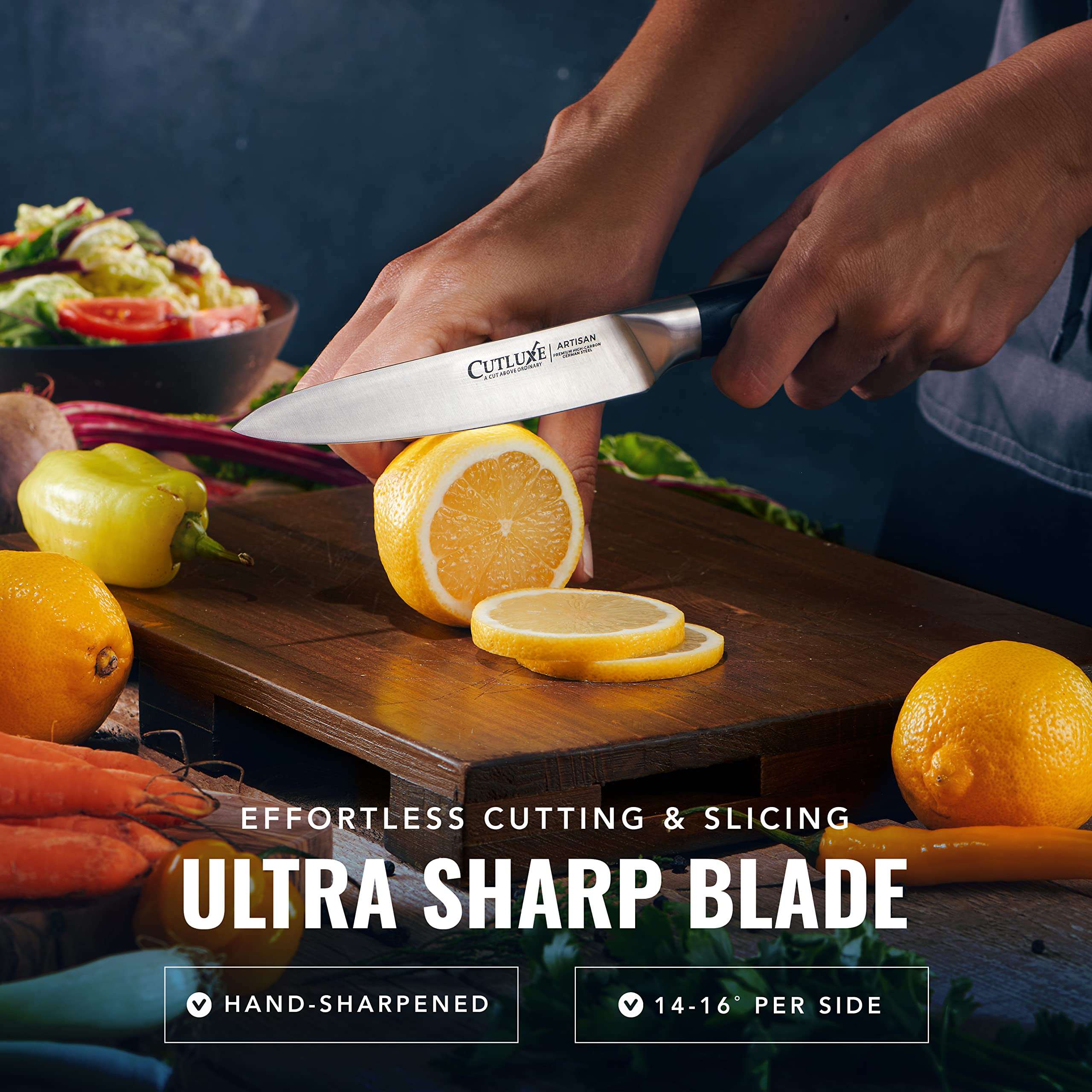 Cutluxe manche pakkawood détail pour prise confortable