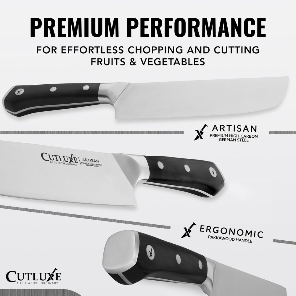 Cutluxe gros plan sur la lame en acier forgé montrant finition polie et durabilité
