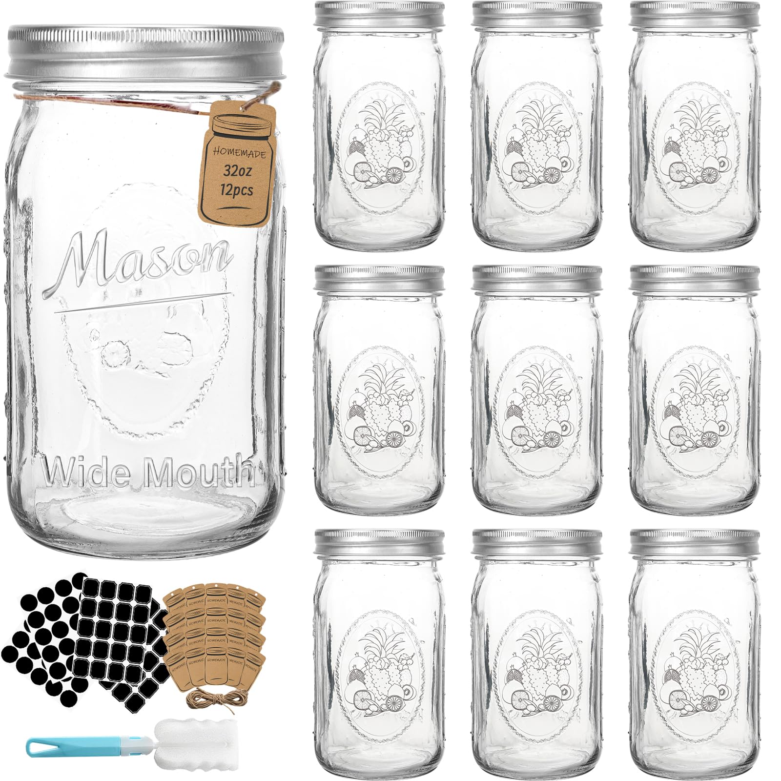 CycleMore vue de face du bocal Mason 32 oz montrant transparence et étiquette pratique