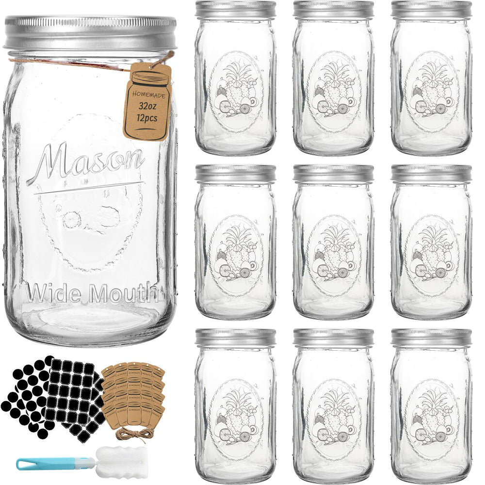 CycleMore vue de face du bocal Mason 32 oz montrant transparence et étiquette pratique