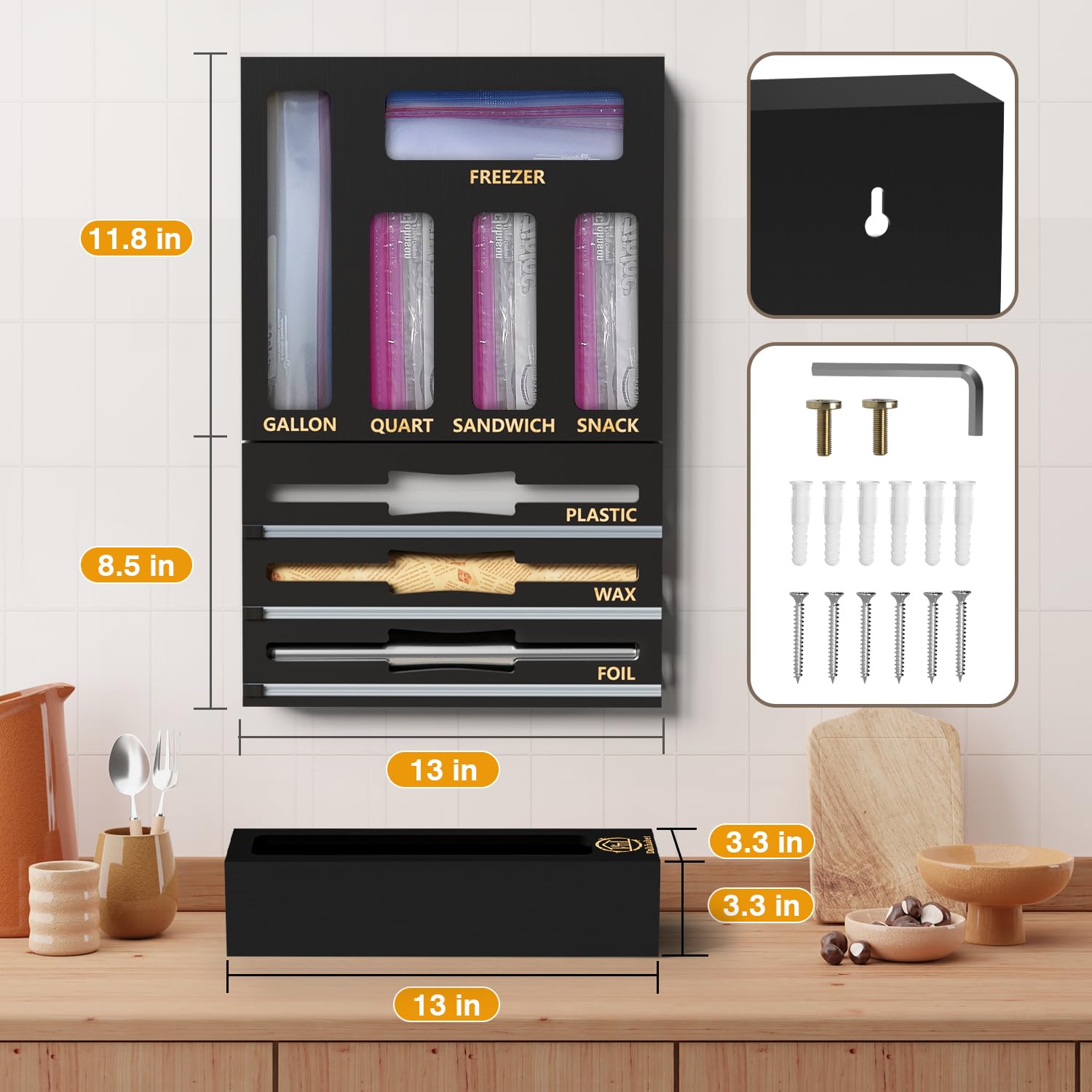 DALSHABET compartiments pour sacs quart, sandwich, snack et gallon visibles