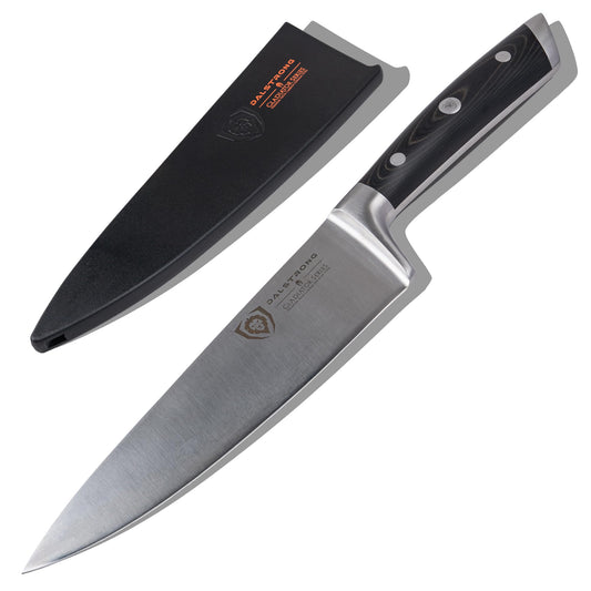 Dalstrong couteau 8" face avant montrant la lame forgée pour coupes précises